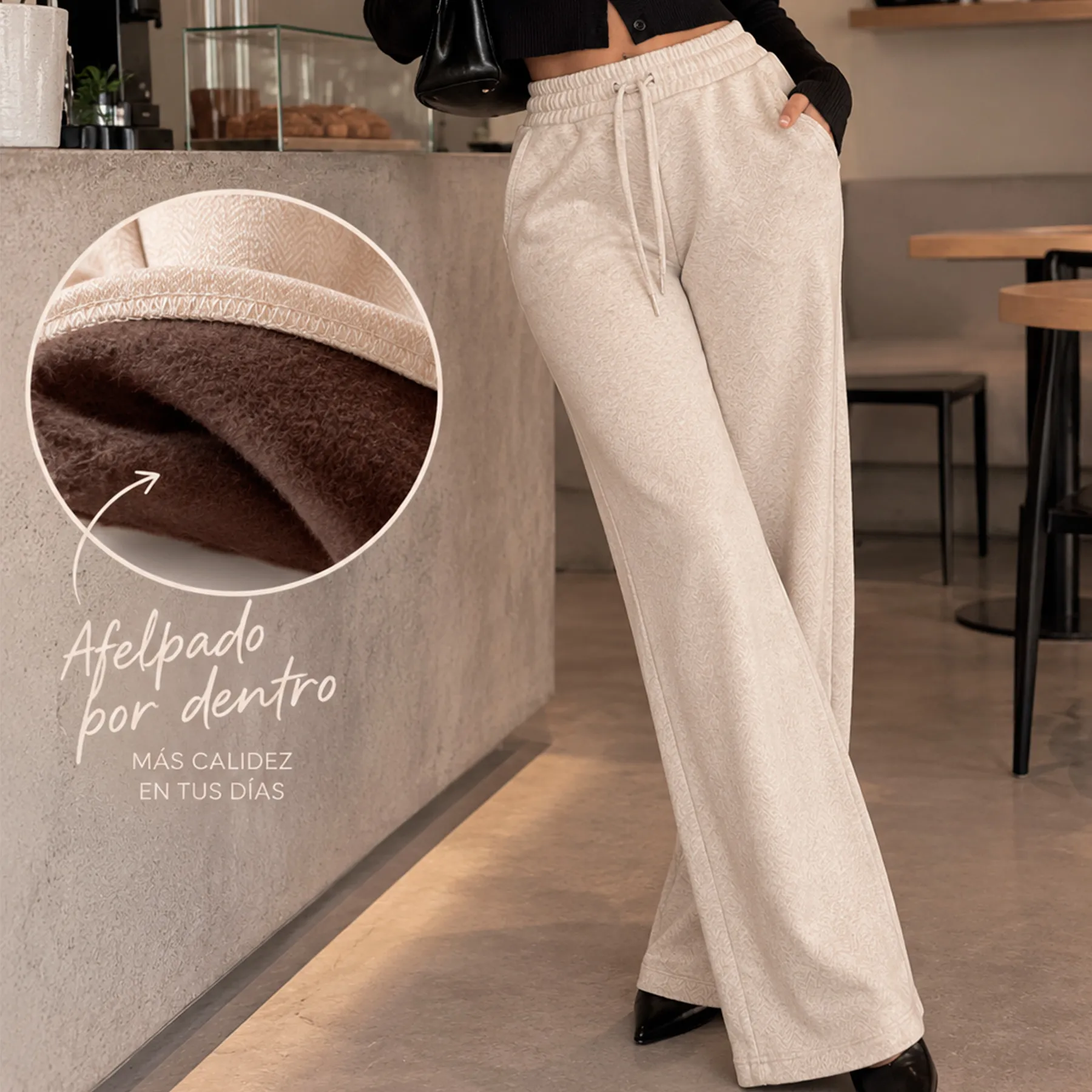 AD2650 Pantalón de vestir de textura con forro afelpado ligero 15872